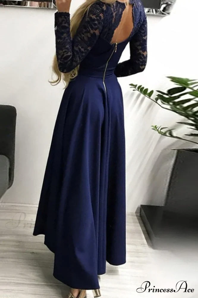 Floral Lace Satin Charming Maxi Prom Dress - Image 7