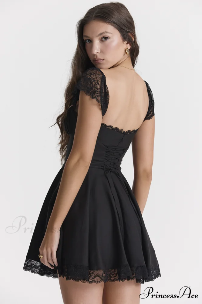 Kaia Black Stylish A-Line Mini Dress - Image 2