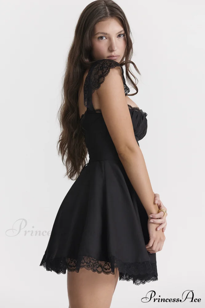 Kaia Black Stylish A-Line Mini Dress - Image 7