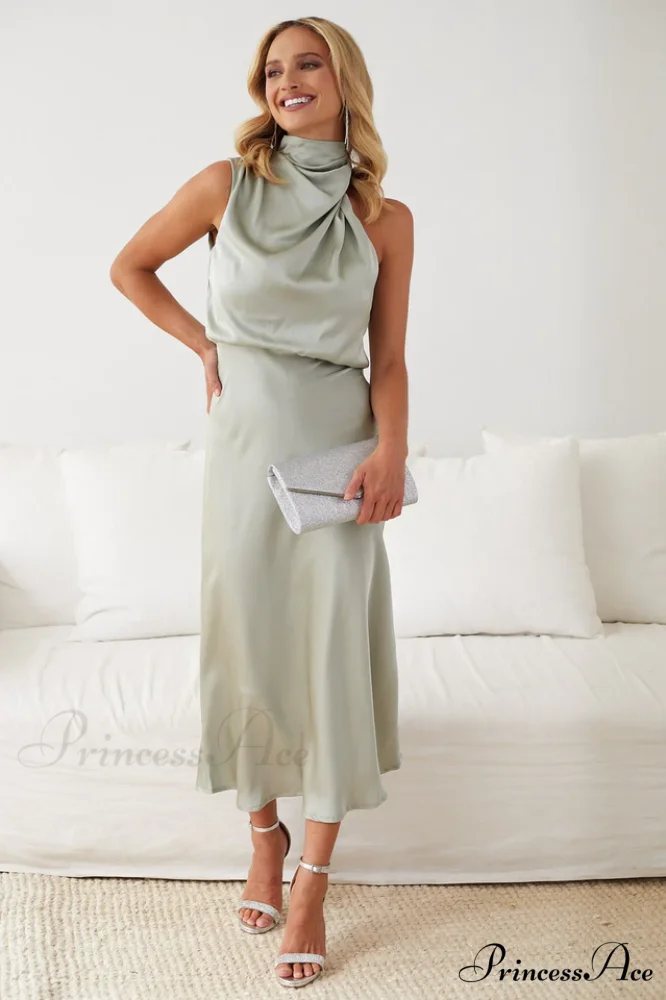 Halter Sleeveless Stylish Satin Bridesmaid Dress - Image 10