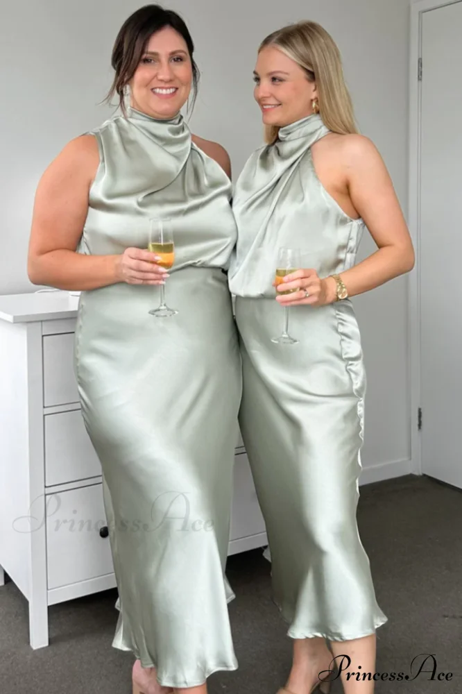 Halter Sleeveless Stylish Satin Bridesmaid Dress - Image 11