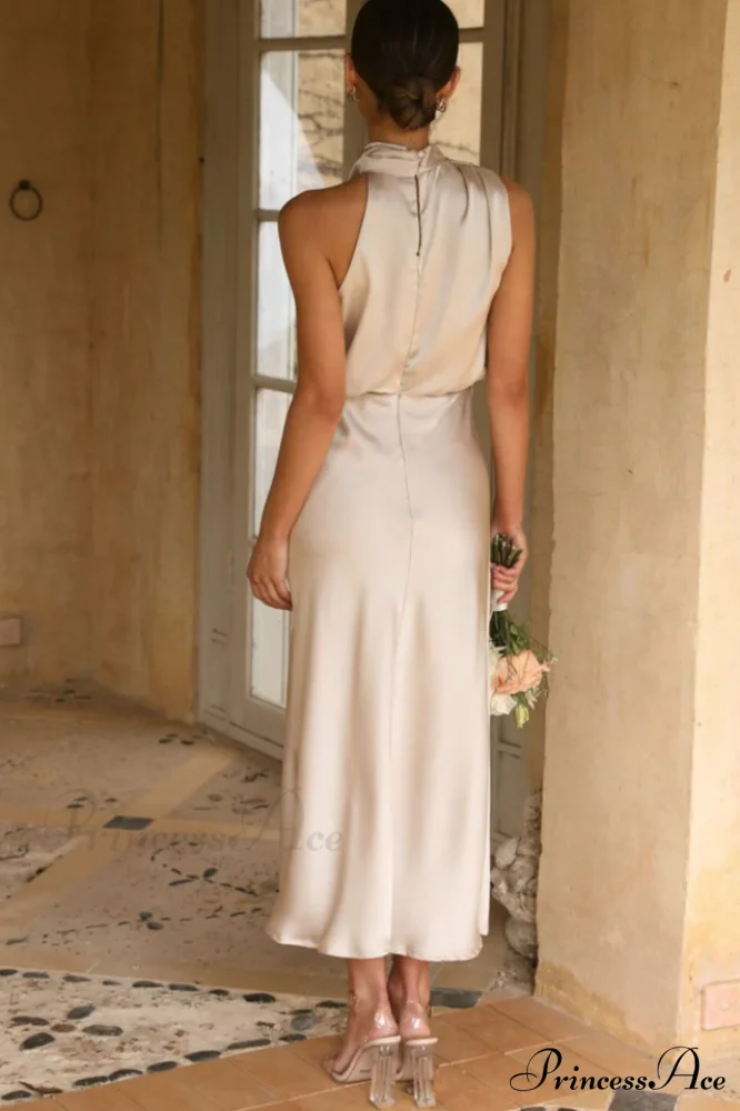 Halter Sleeveless Stylish Satin Bridesmaid Dress - Image 15