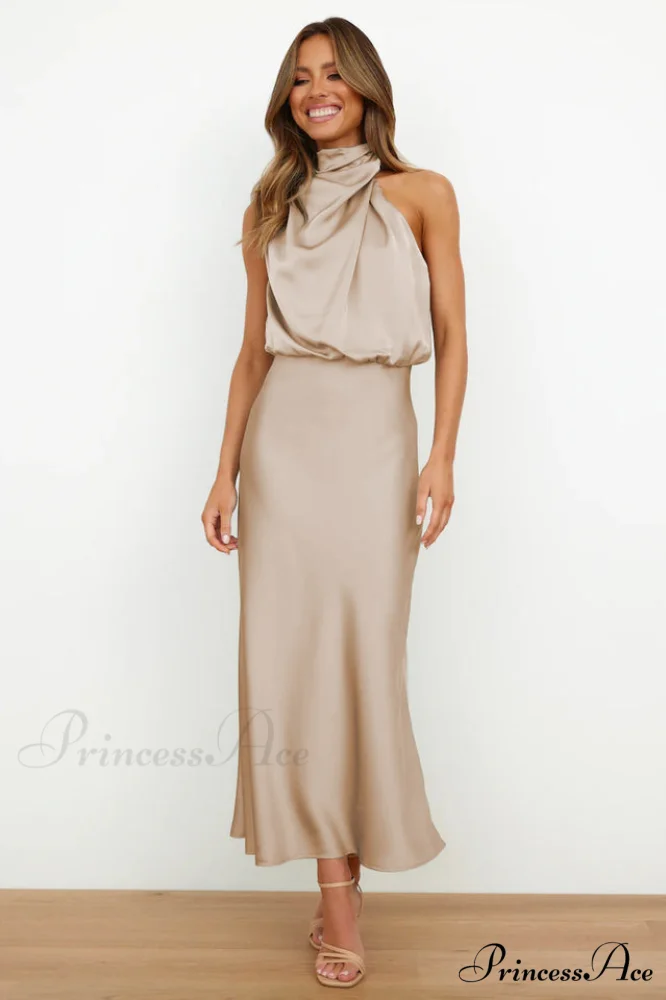 Halter Sleeveless Stylish Satin Bridesmaid Dress - Image 16