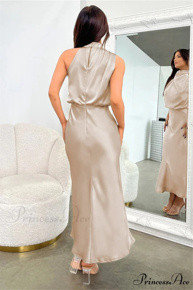 Halter Sleeveless Stylish Satin Bridesmaid Dress - Image 19