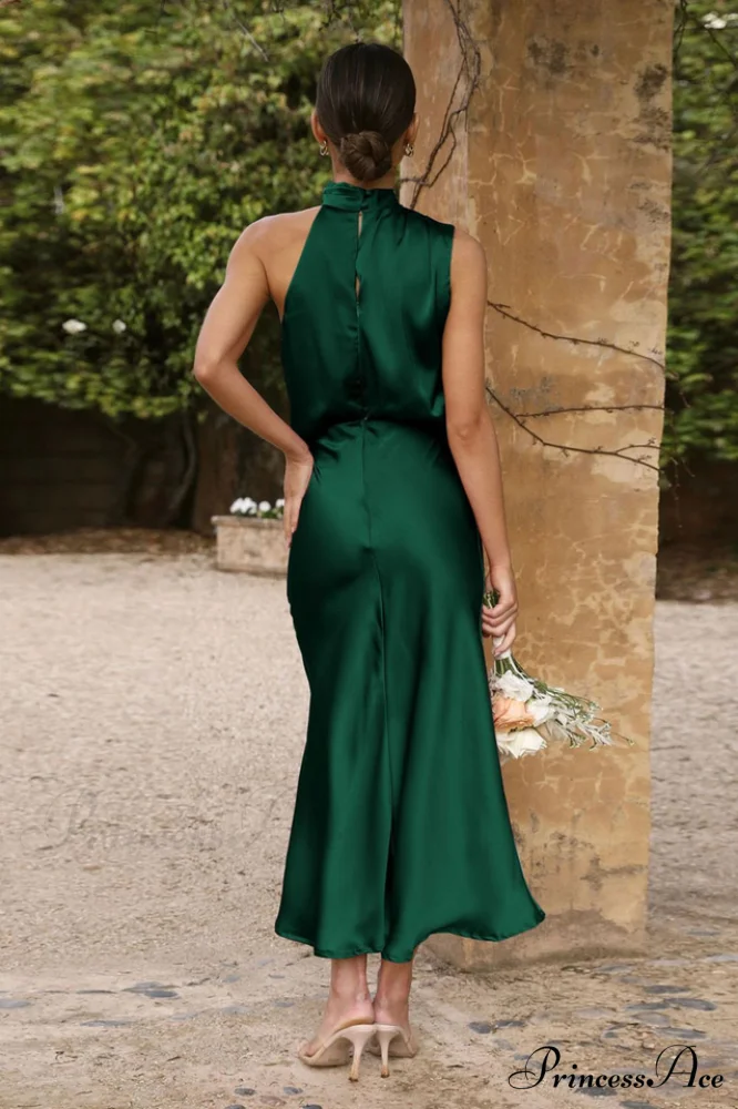 Halter Sleeveless Stylish Satin Bridesmaid Dress - Image 21