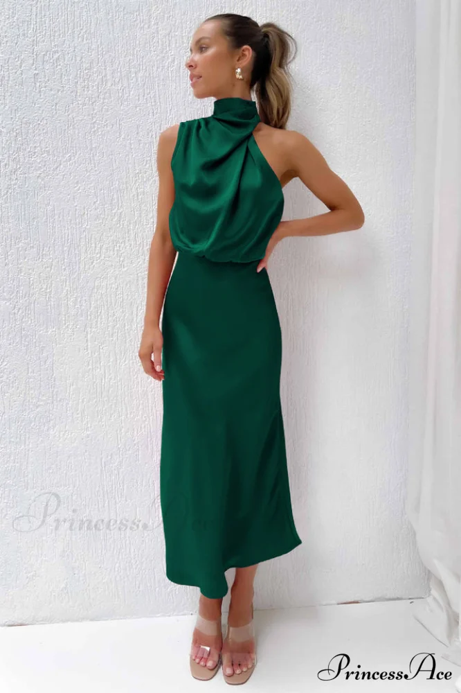 Halter Sleeveless Stylish Satin Bridesmaid Dress - Image 22