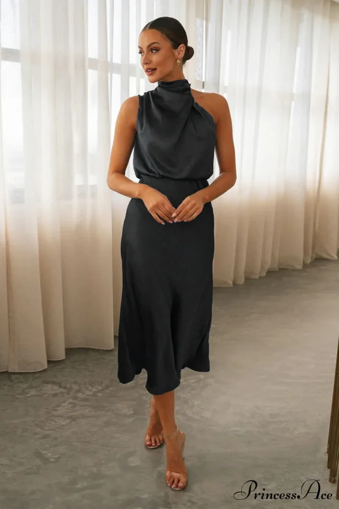 Halter Sleeveless Stylish Satin Bridesmaid Dress - Image 24