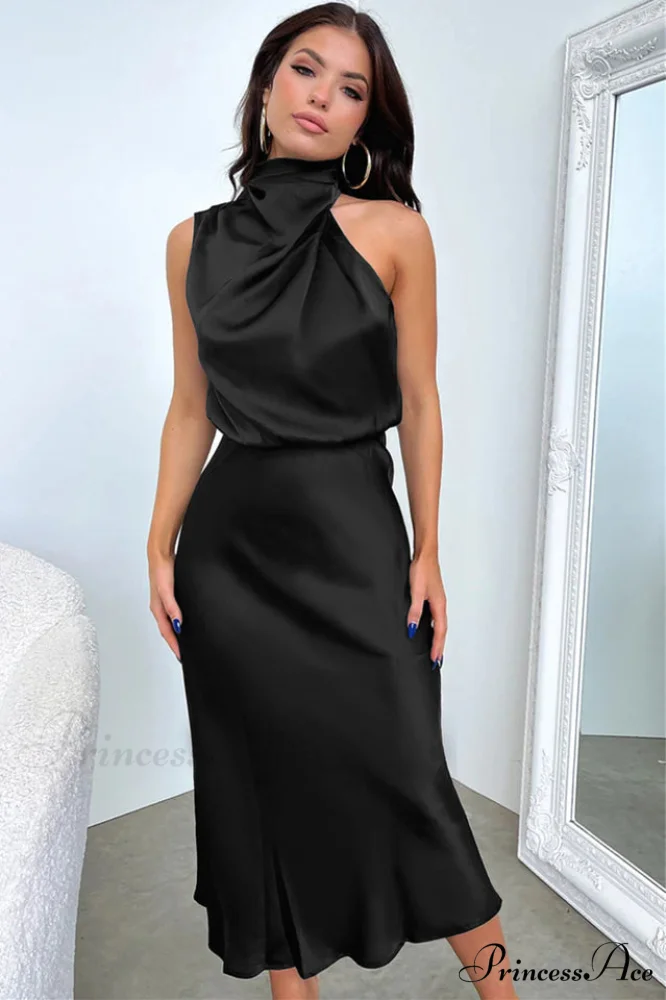 Halter Sleeveless Stylish Satin Bridesmaid Dress - Image 26