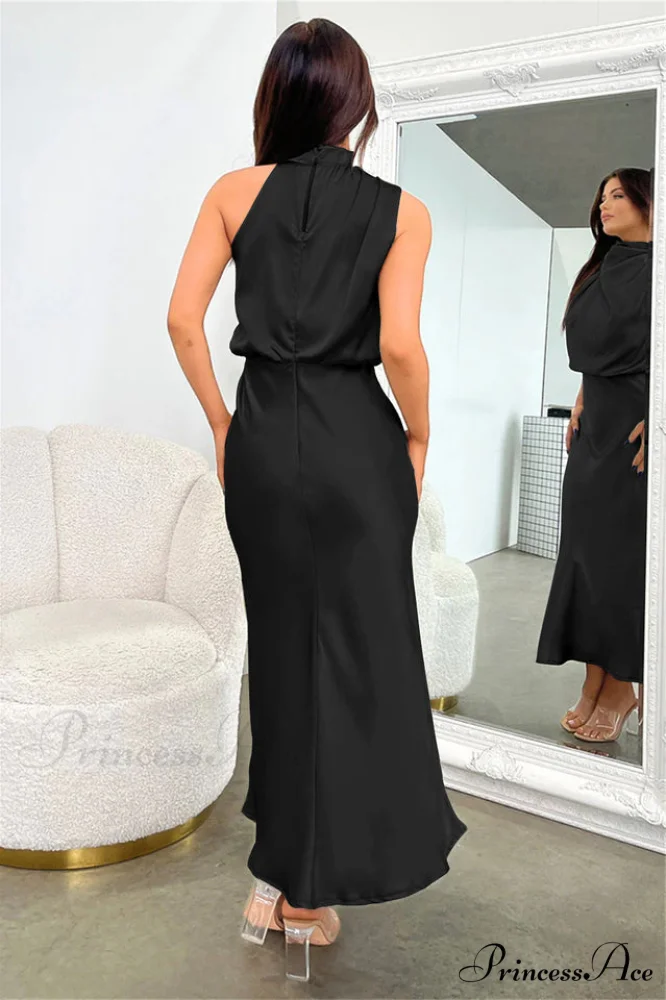 Halter Sleeveless Stylish Satin Bridesmaid Dress - Image 28