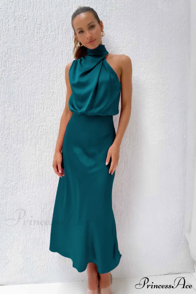 Halter Sleeveless Stylish Satin Bridesmaid Dress - Image 31