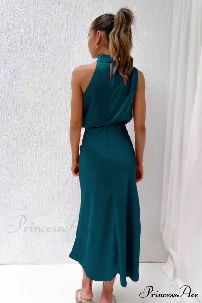 Halter Sleeveless Stylish Satin Bridesmaid Dress - Image 32