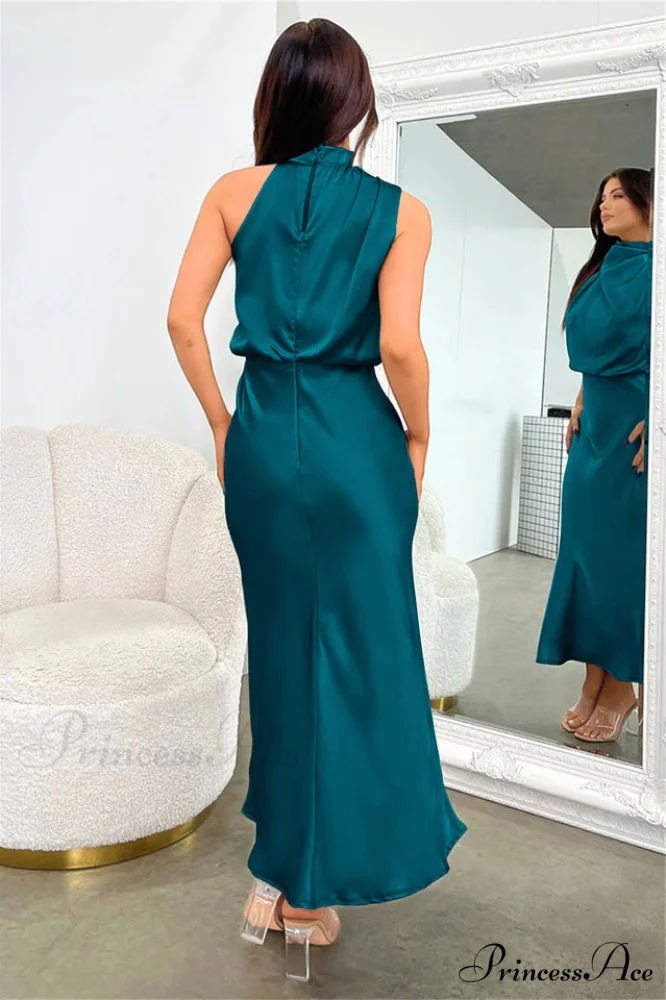Halter Sleeveless Stylish Satin Bridesmaid Dress - Image 34