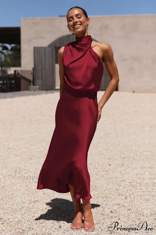 Halter Sleeveless Stylish Satin Bridesmaid Dress - Image 35
