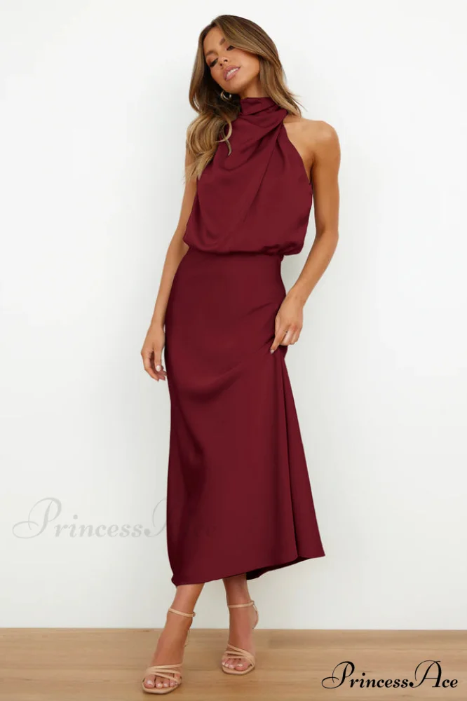 Halter Sleeveless Stylish Satin Bridesmaid Dress - Image 36