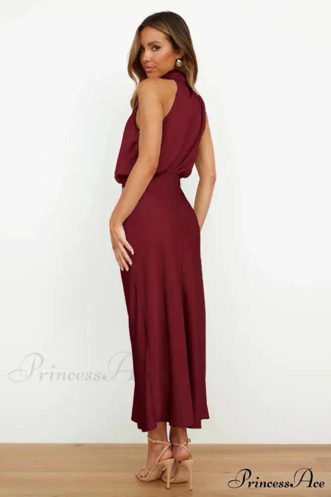 Halter Sleeveless Stylish Satin Bridesmaid Dress - Image 37