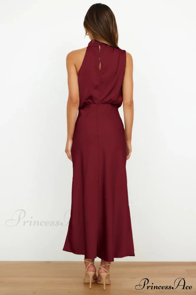 Halter Sleeveless Stylish Satin Bridesmaid Dress - Image 38