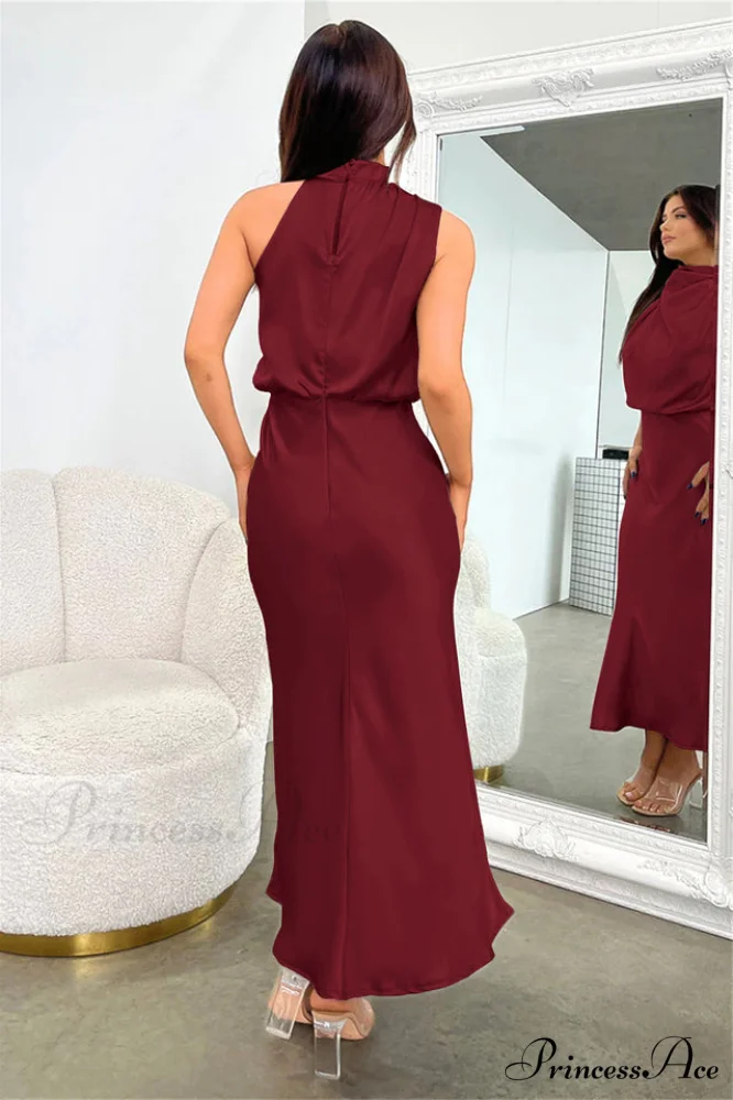 Halter Sleeveless Stylish Satin Bridesmaid Dress - Image 40