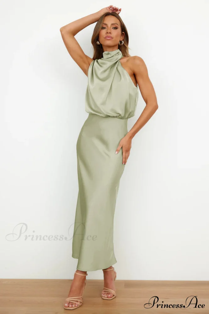 Halter Sleeveless Stylish Satin Bridesmaid Dress - Image 5