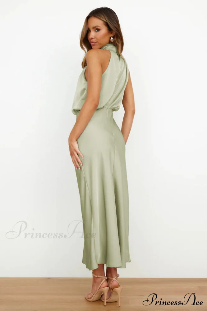 Halter Sleeveless Stylish Satin Bridesmaid Dress - Image 6