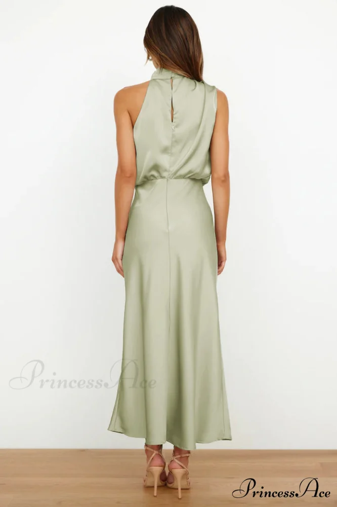 Halter Sleeveless Stylish Satin Bridesmaid Dress - Image 7