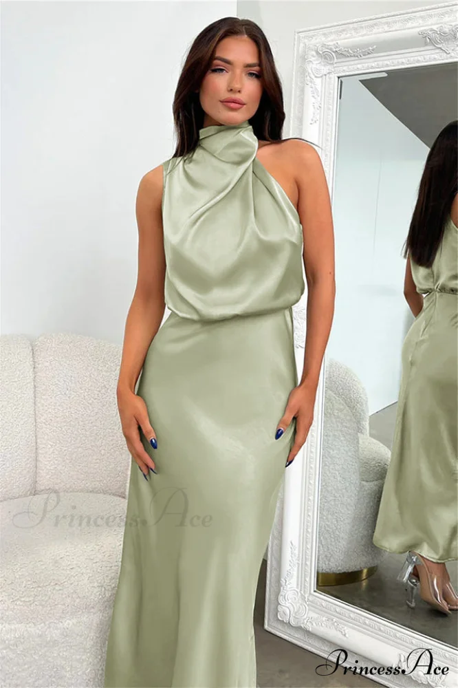 Halter Sleeveless Stylish Satin Bridesmaid Dress - Image 8