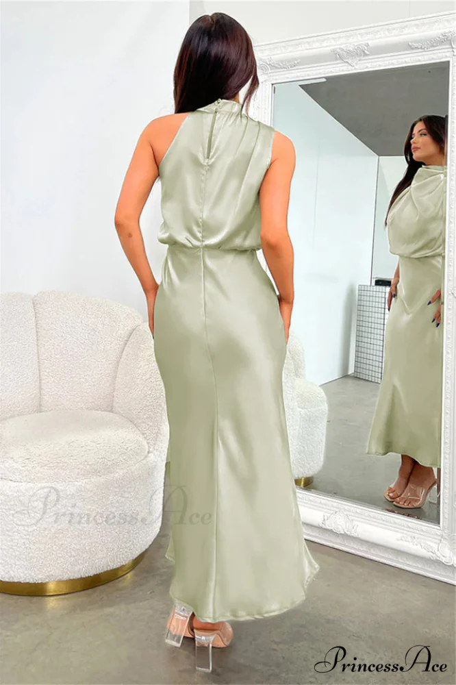 Halter Sleeveless Stylish Satin Bridesmaid Dress - Image 9