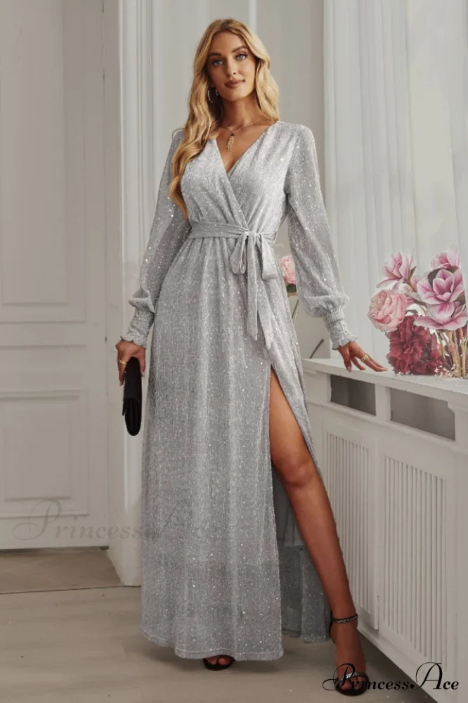 Leandra Front Split Charming Shimmer Maxi Dress - Image 2