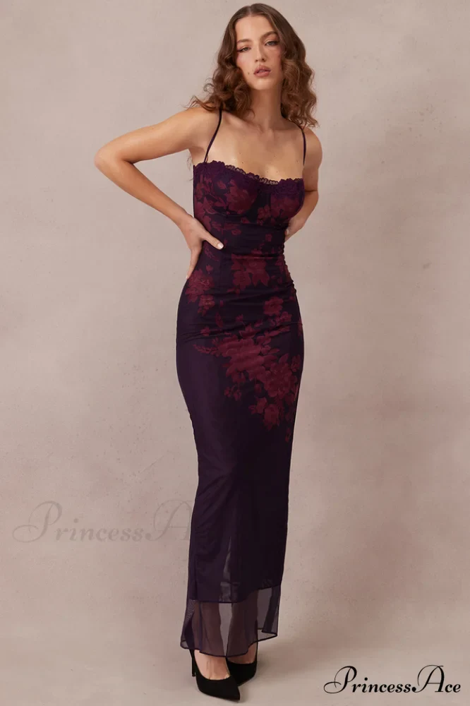 Aiza Purple Stylish Floral Dress - Image 11