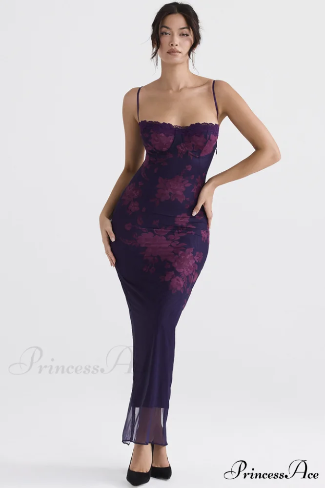 Aiza Purple Stylish Floral Dress - Image 2