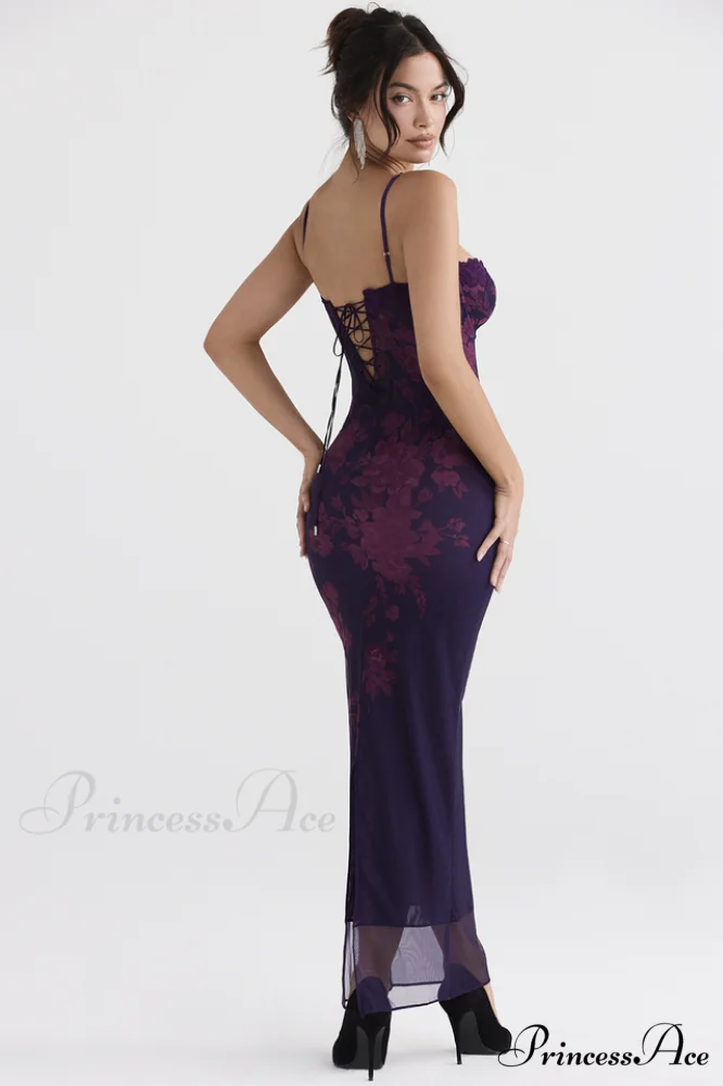 Aiza Purple Stylish Floral Dress - Image 6