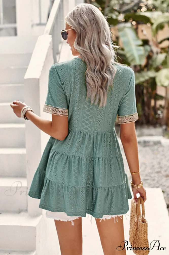 Contrast Short Stylish Sleeve Tiered Blouse - Image 2