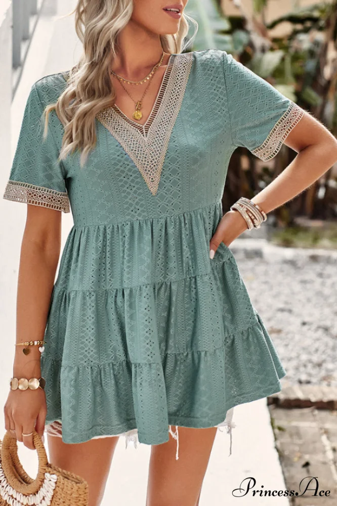 Contrast Short Stylish Sleeve Tiered Blouse - Image 3