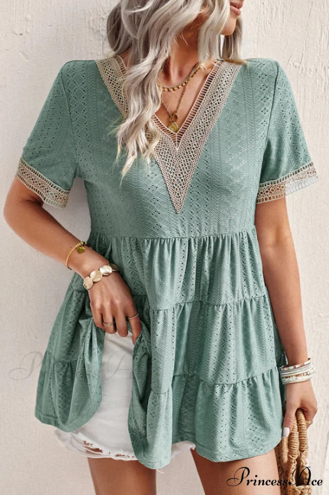 Contrast Short Stylish Sleeve Tiered Blouse - Image 4