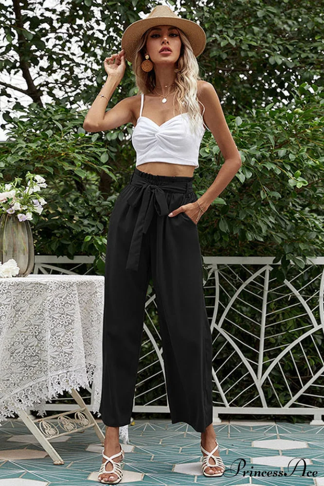 Basic Wide Leg Charming Pants With Belt - Image 20