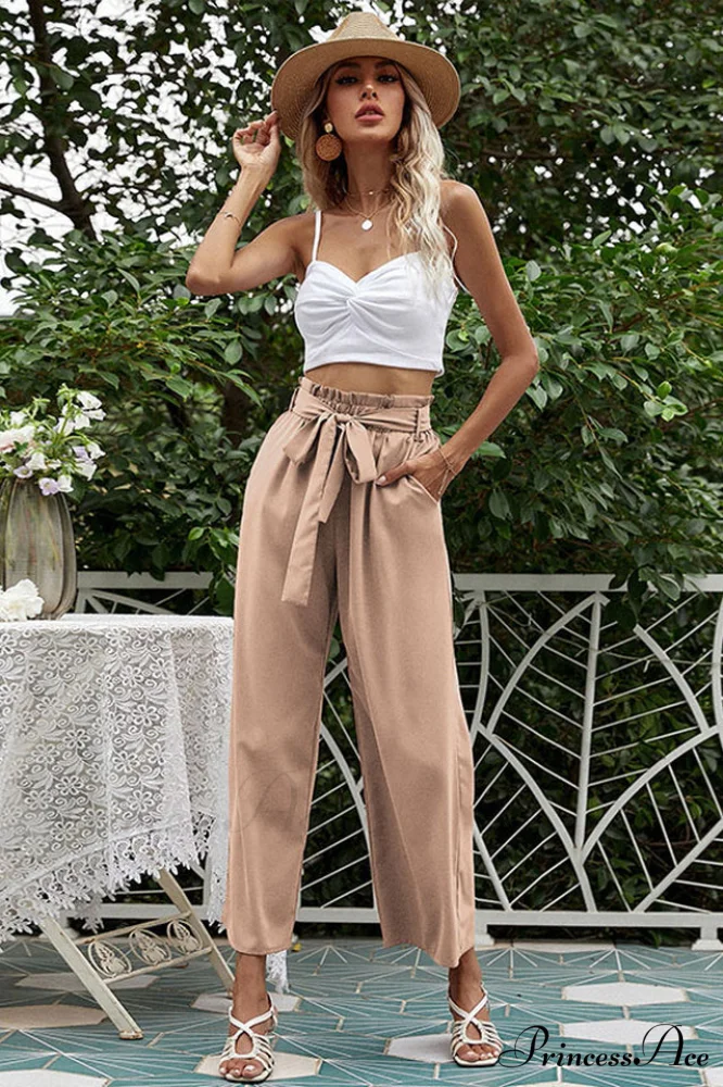 Basic Wide Leg Charming Pants With Belt - Image 23