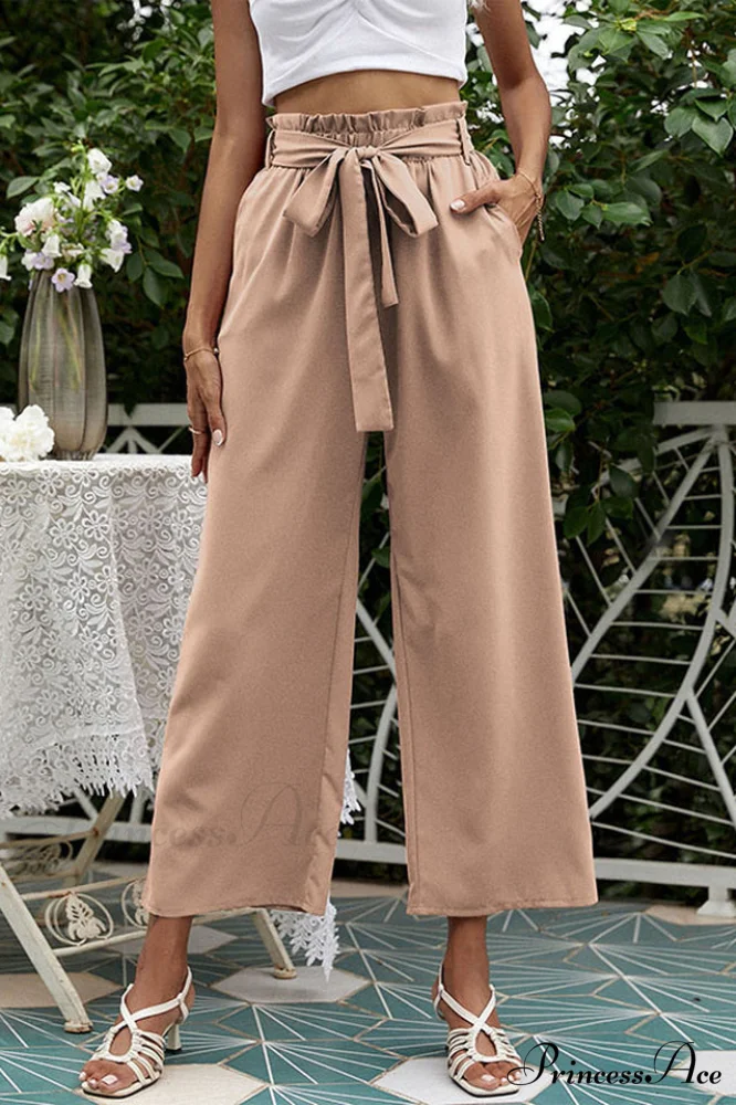 Basic Wide Leg Charming Pants With Belt - Image 24