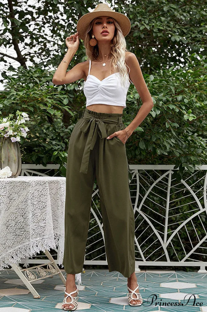 Basic Wide Leg Charming Pants With Belt - Image 26