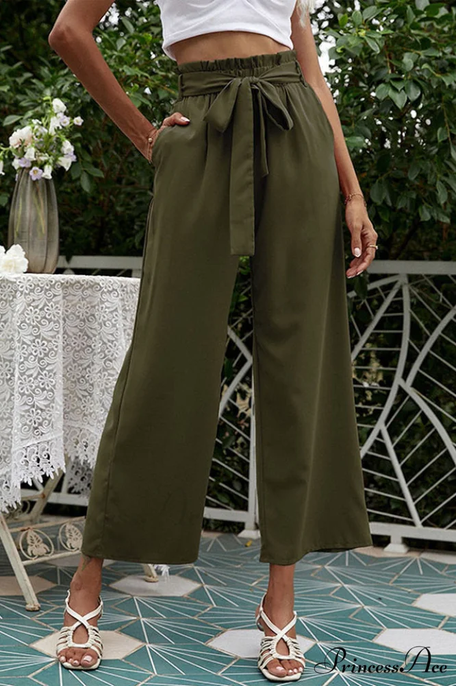 Basic Wide Leg Charming Pants With Belt - Image 27