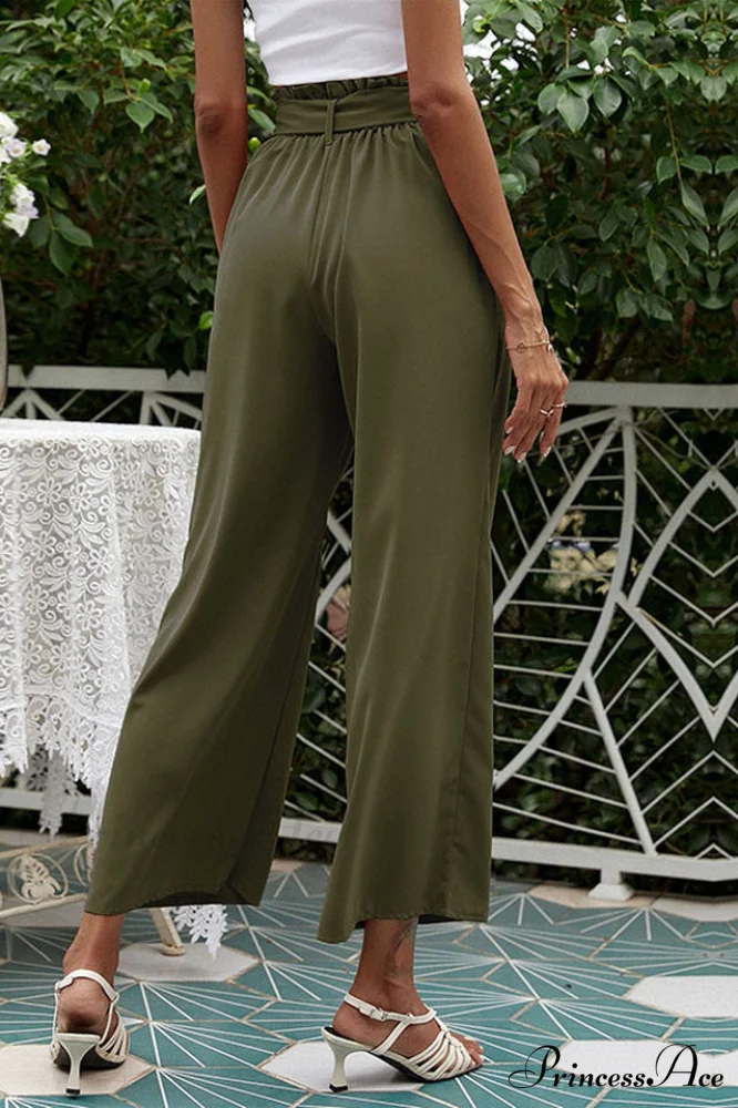 Basic Wide Leg Charming Pants With Belt - Image 28