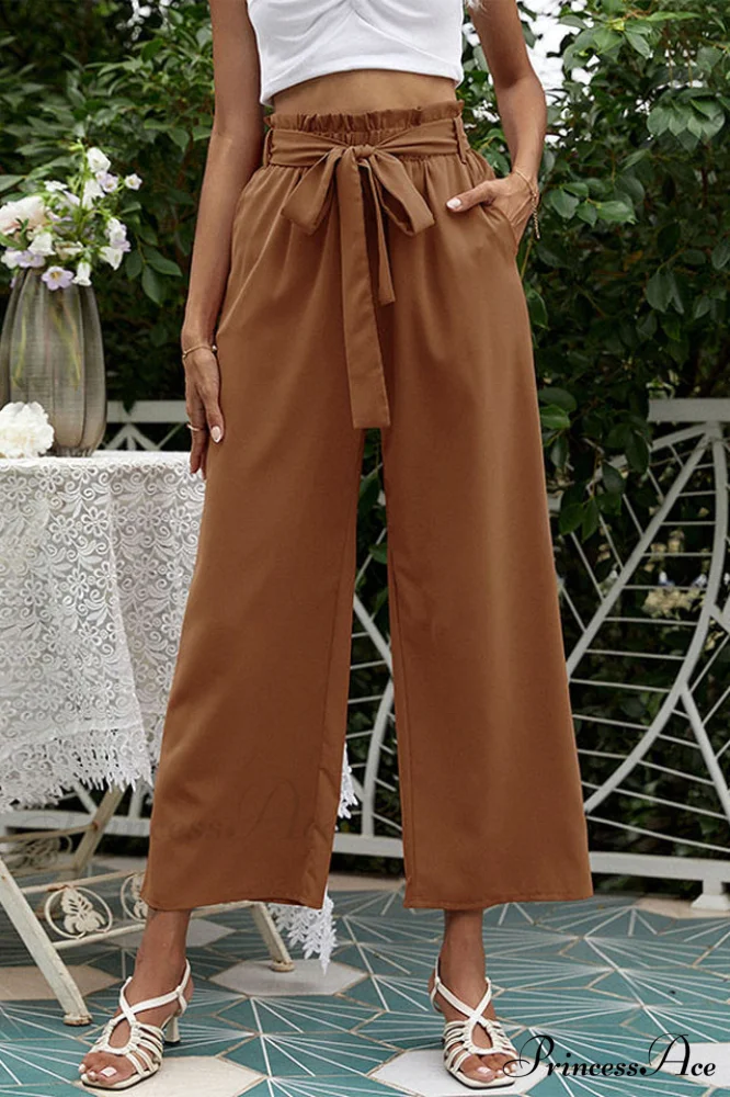 Basic Wide Leg Charming Pants With Belt - Image 3