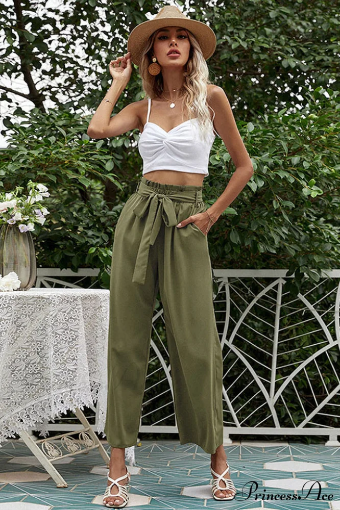 Basic Wide Leg Charming Pants With Belt - Image 8