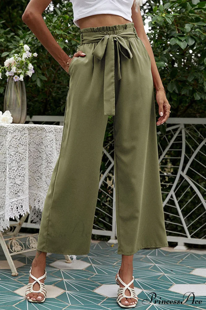 Basic Wide Leg Charming Pants With Belt - Image 9
