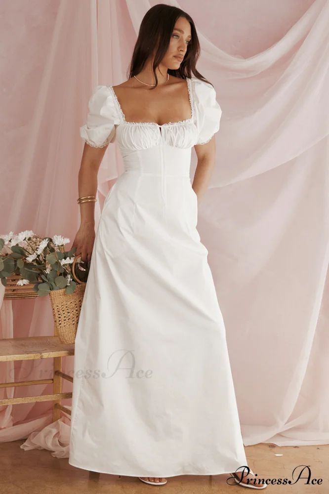 Felizia White Stylish Puff Sleeve Sundress - Image 11