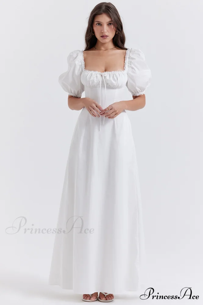 Felizia White Stylish Puff Sleeve Sundress - Image 2