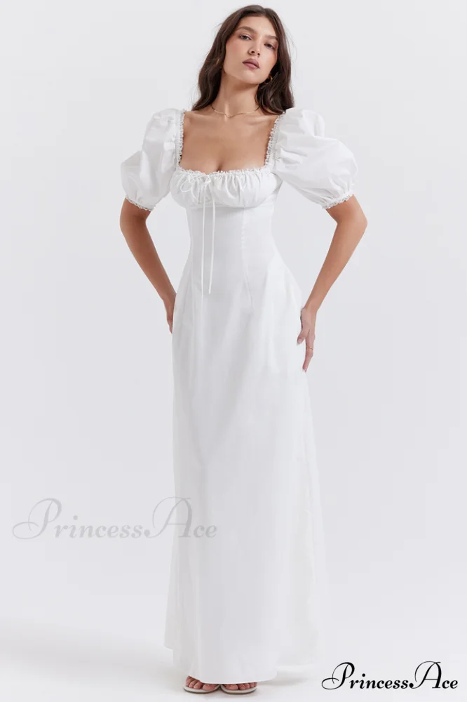 Felizia White Stylish Puff Sleeve Sundress - Image 3