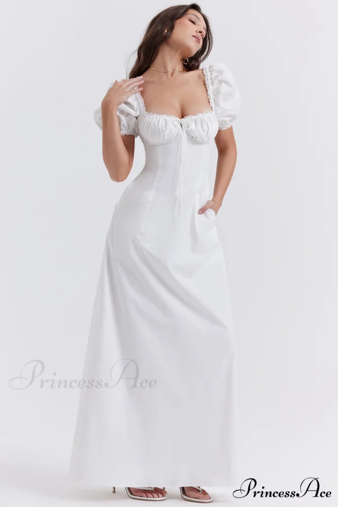 Felizia White Stylish Puff Sleeve Sundress - Image 4