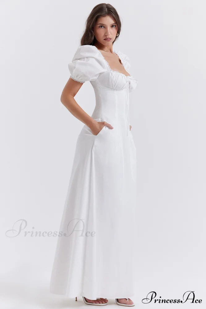 Felizia White Stylish Puff Sleeve Sundress - Image 5