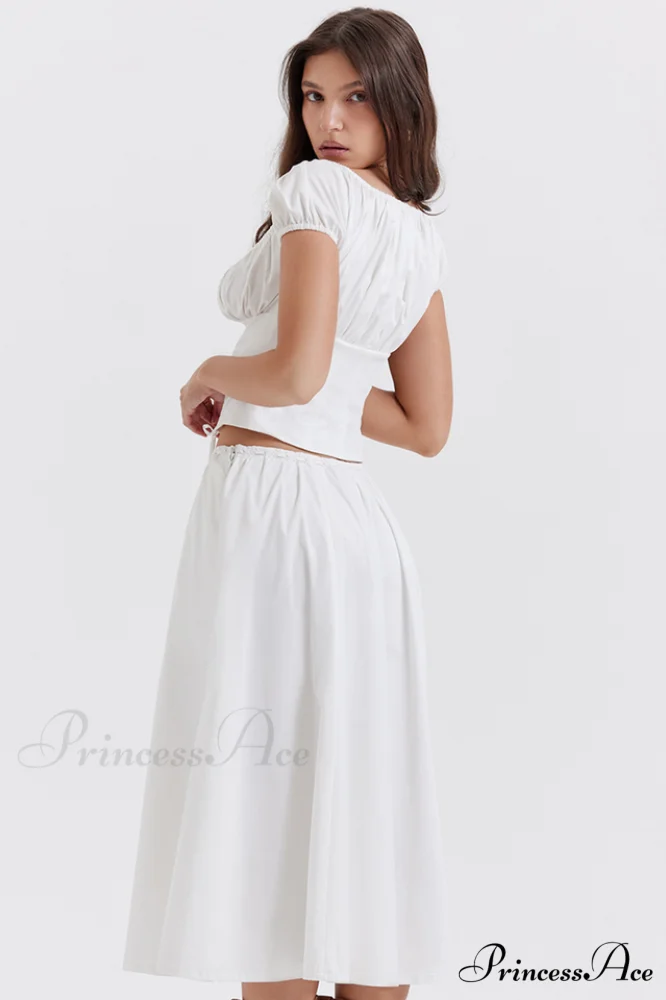 Cora White Gathered Charming Top + Skirt Set - Image 10