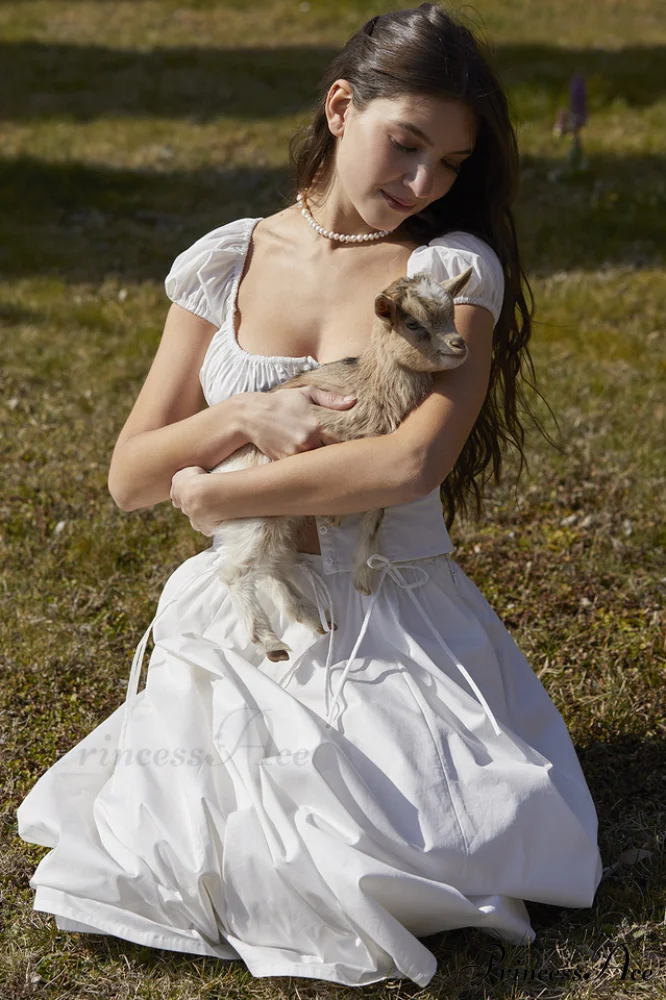 Cora White Gathered Charming Top + Skirt Set - Image 12