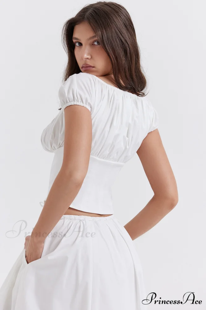 Cora White Gathered Charming Top + Skirt Set - Image 13